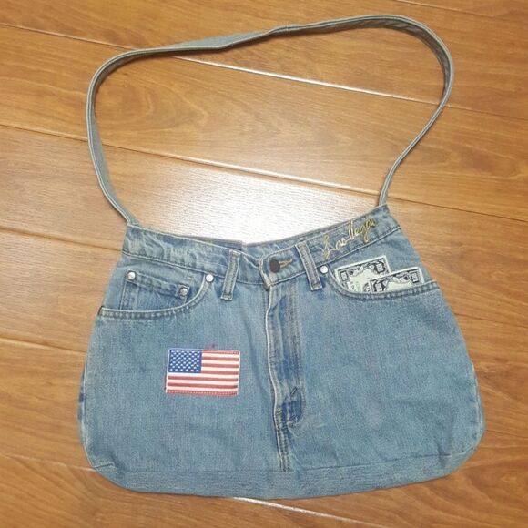LEVI'S Custom Denim Flag Money Crossbody Handbag - Picture 1 of 6